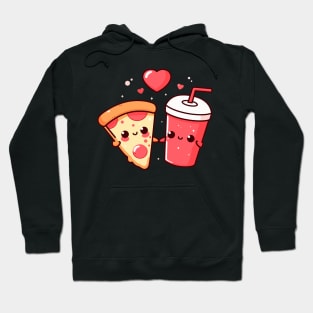 Kawaii Pepperoni Pizza Slice and Cola Drink with Hearts | Pizza and Chill | Pizza Lovers Hoodie